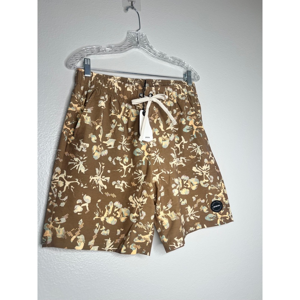Prana Mens Metric E-Waist Short Retro Olive Digibloom Floral 2080361 Size M 8in